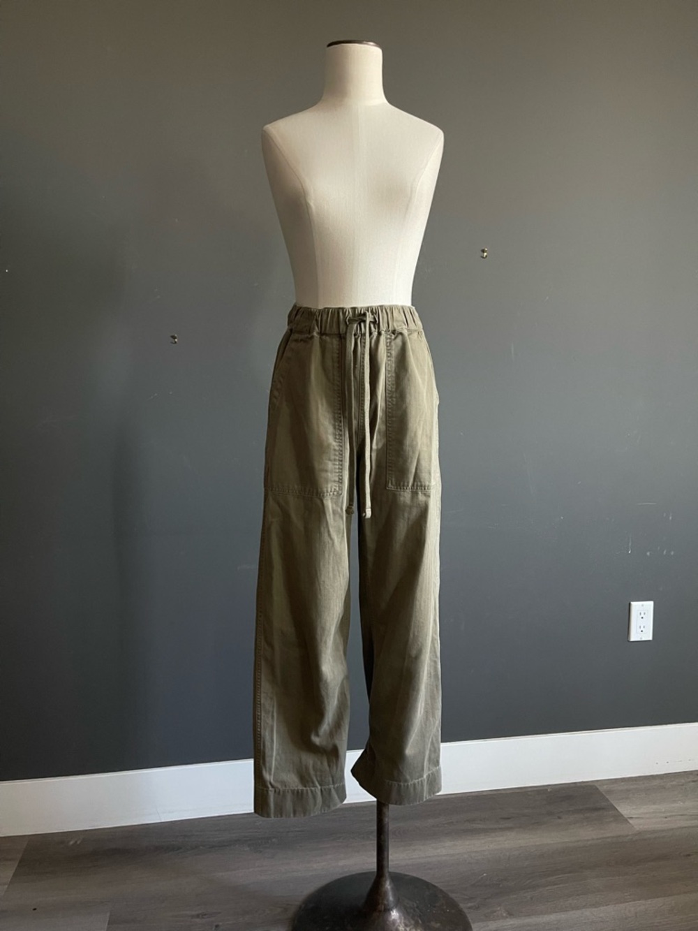 Buck Mason Olive Green Drawstring Wide-Leg Pants
